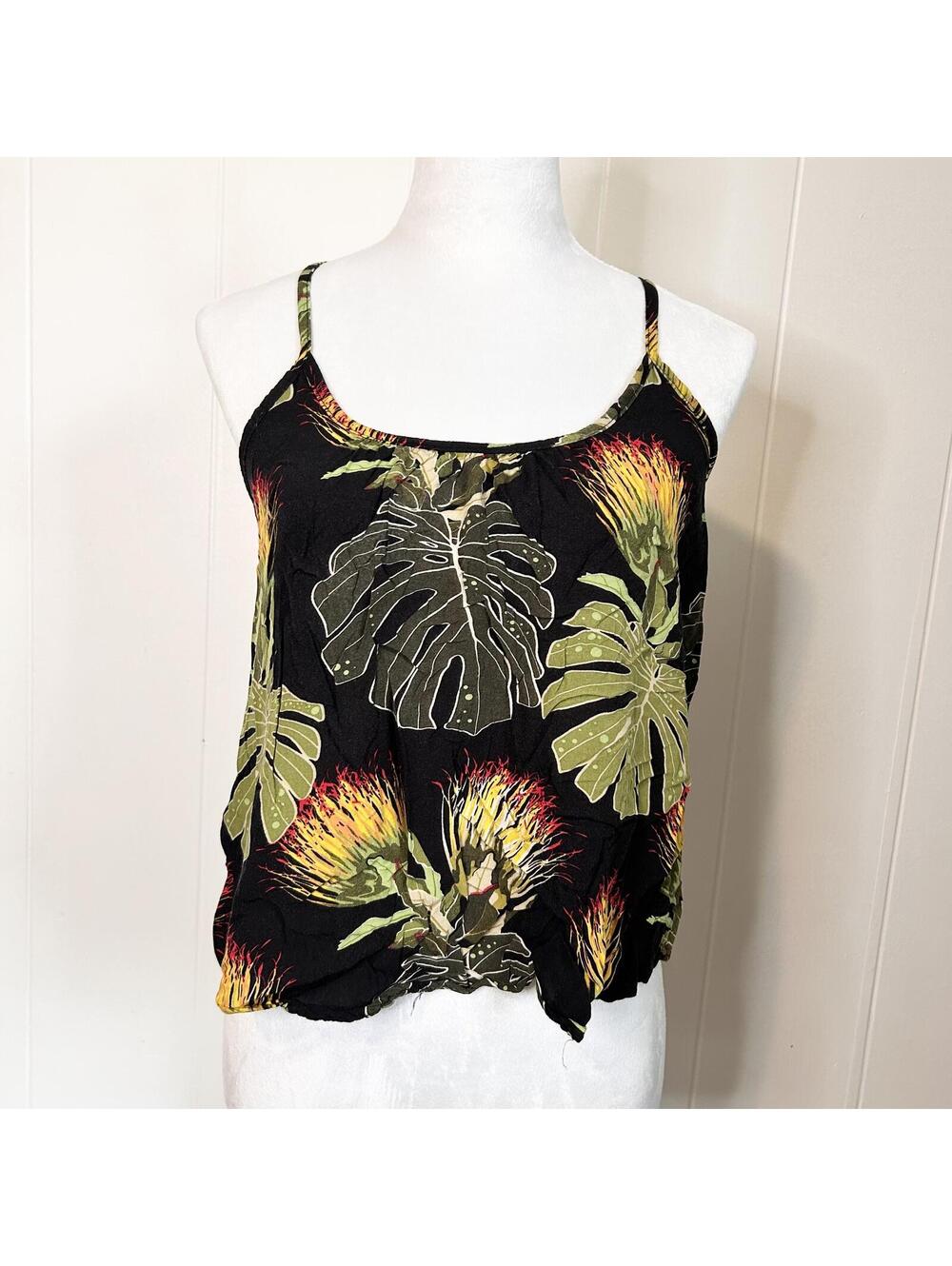 Hula Bay Hawaiian Print Monstera Ohia Sleeveless Tank Top Women's Small